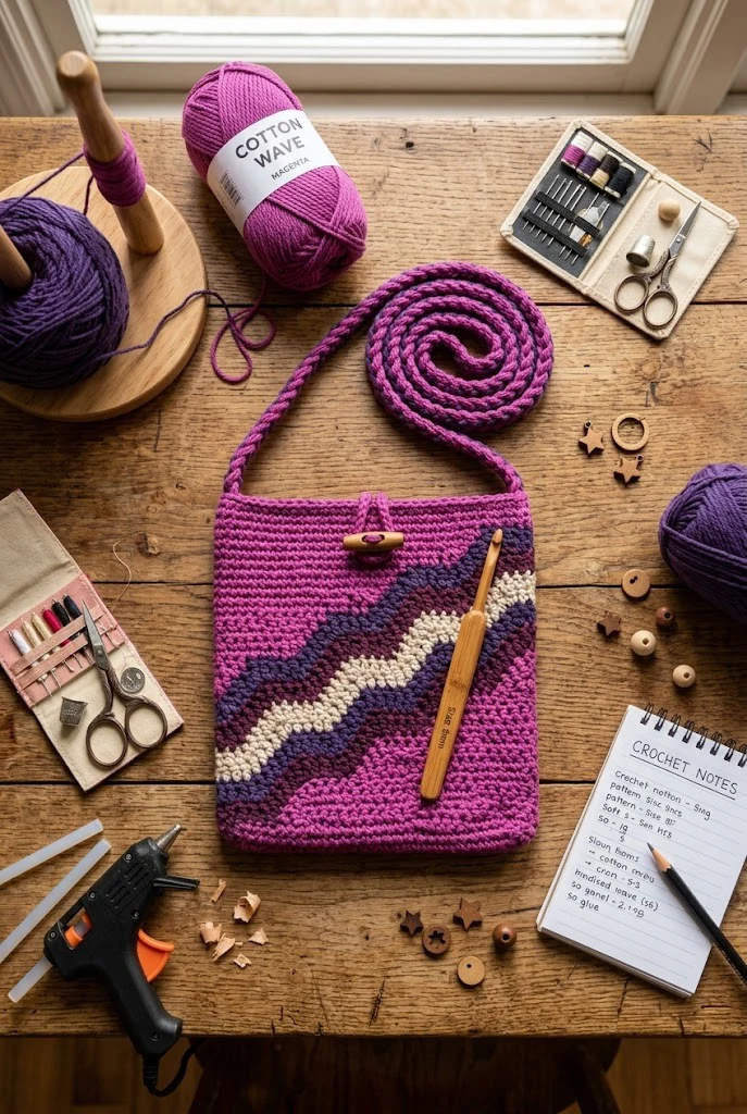 Magenta Wave Chevron Sling Bag — purple crochet bag style outfit