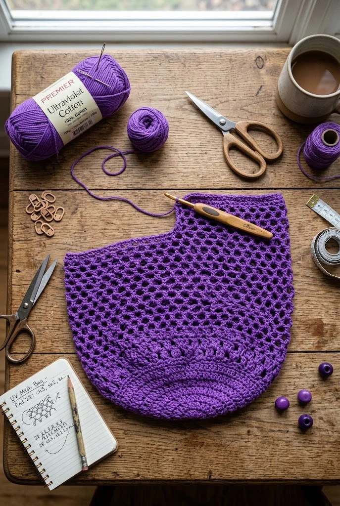 Ultraviolet Mesh Beach Hobo — purple crochet bag style outfit