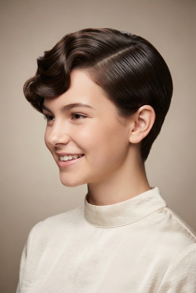 Side-Swept Hollywood Glam Pixie — Quinceañera hairstyles for short hair style outfit