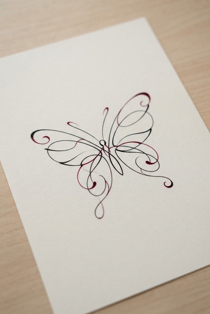 Abstract Line Art Flow — red and black butterfly tattoo style outfit