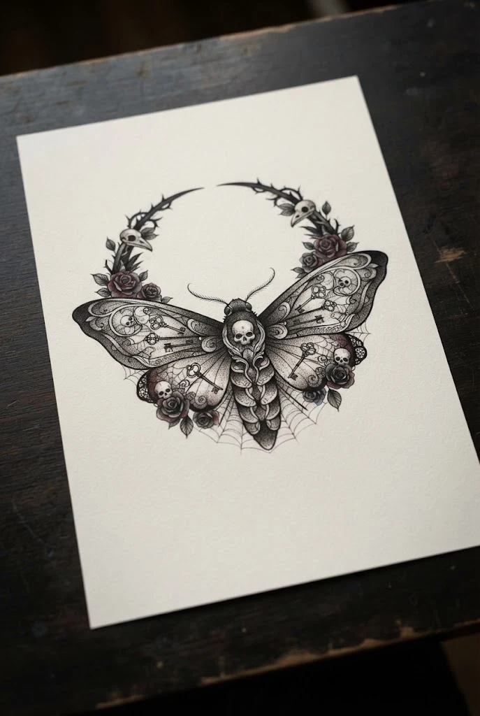 Small Minimalist Silhouette — red and black butterfly tattoo style outfit