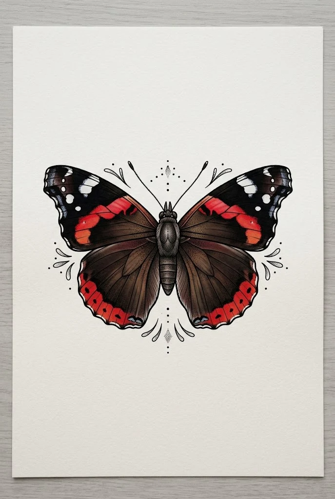 Red Admiral Butterfly Tattoo Small Accent — red butterfly tattoo design style outfit