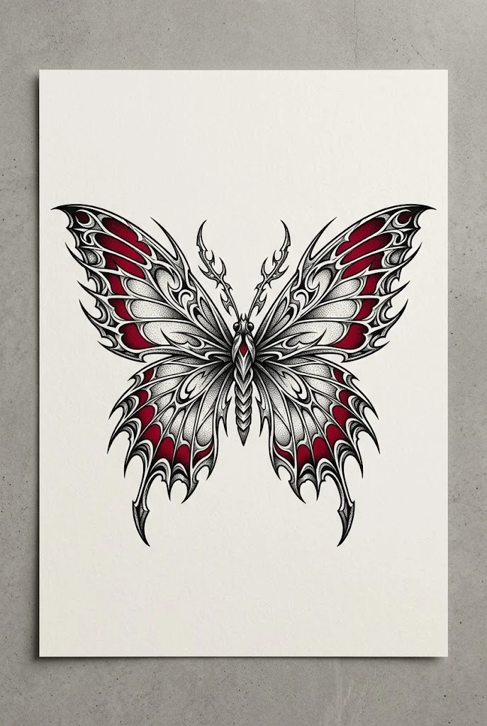 Gothic Cyber Sigilism Red Butterfly Ink — red butterfly tattoo design style outfit
