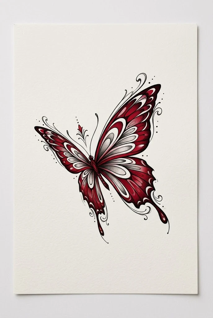 Dynamic Red Butterfly Neck Tattoo — red butterfly tattoo design style outfit