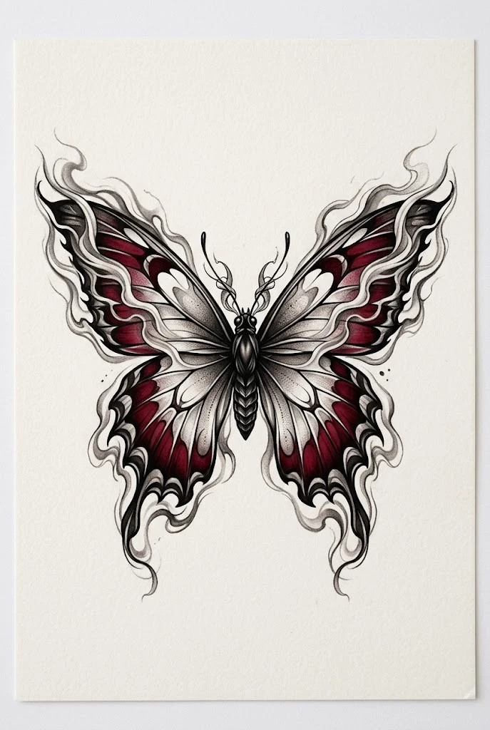 Smokey Shadow Red Butterfly Artwork — red butterfly tattoo design style outfit