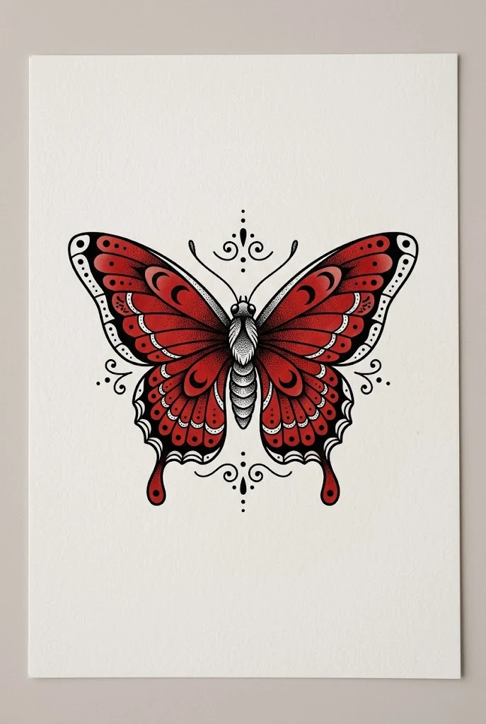 Traditional American Red Butterfly Tattoo Design — red butterfly tattoo design style outfit