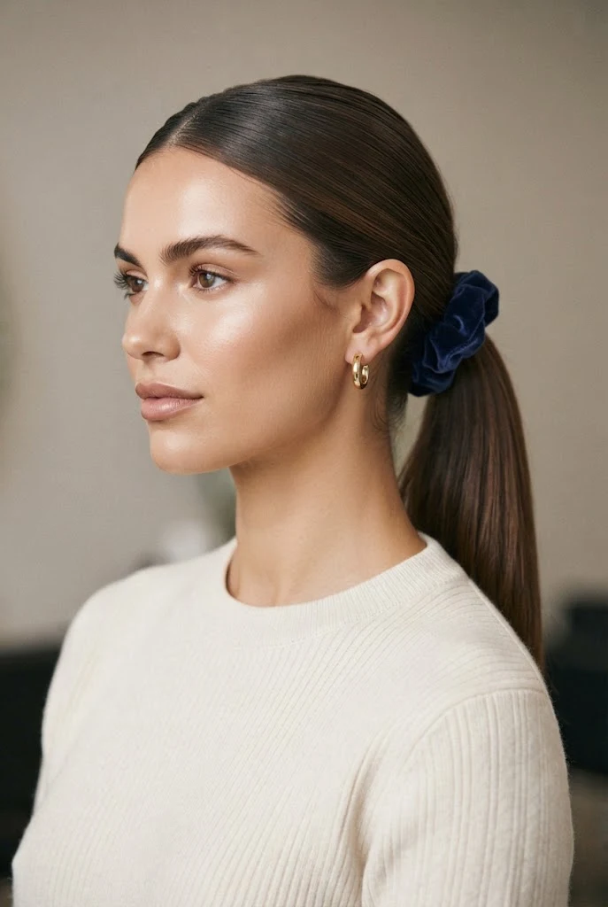The Sleek Low Ponytail with Scrunchie — School Hairstyles style outfit