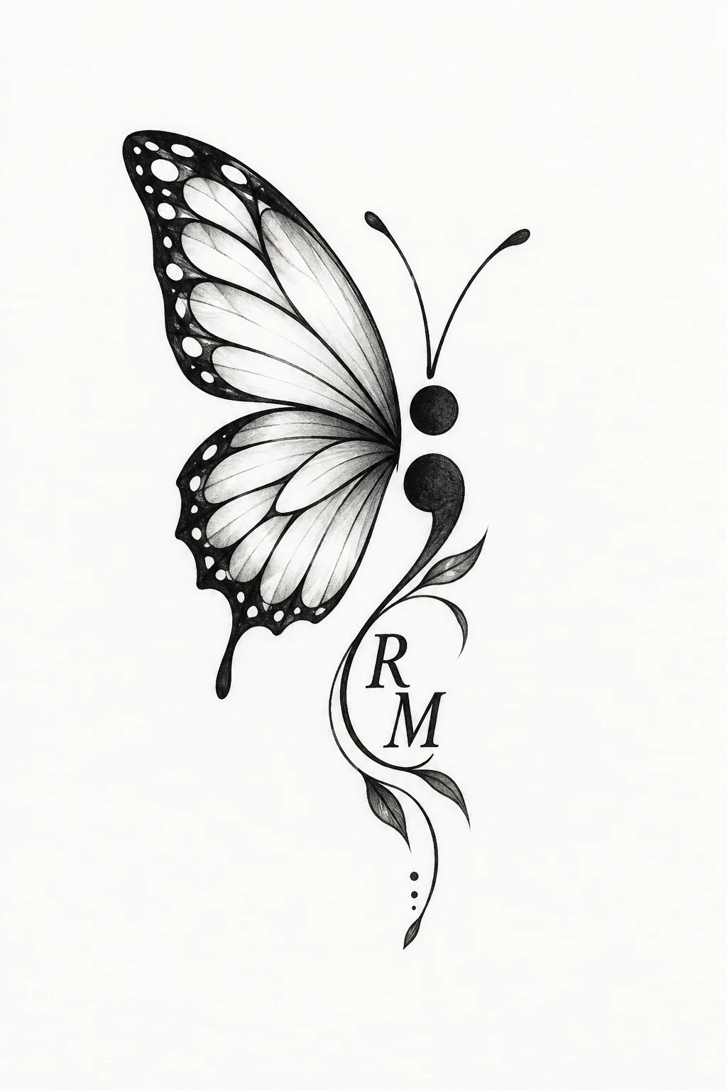Simple Semicolon Butterfly With Initials — semi colon butterfly tattoo simple style outfit