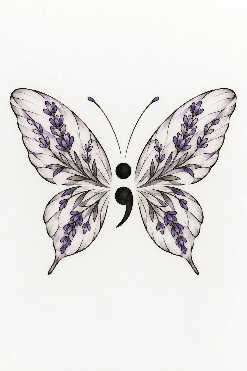 Semicolon With Lavender Wings — semi colon butterfly tattoo simple style outfit