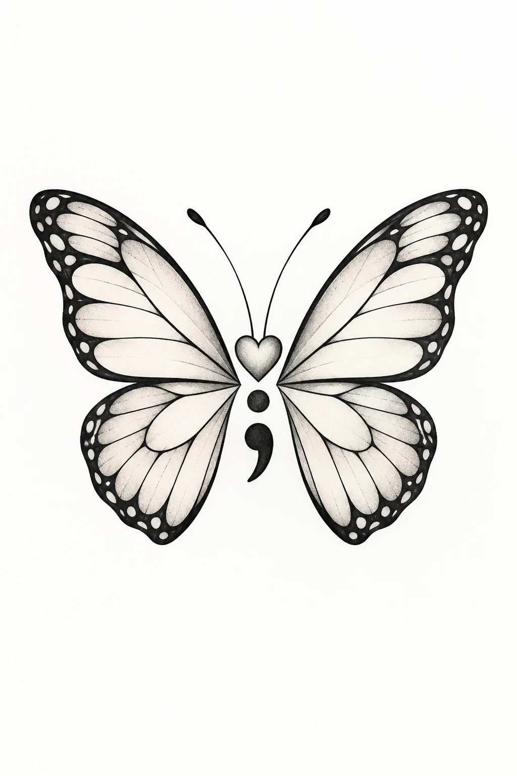 Simple Butterfly Tattoo With a Heart — semi colon butterfly tattoo simple style outfit