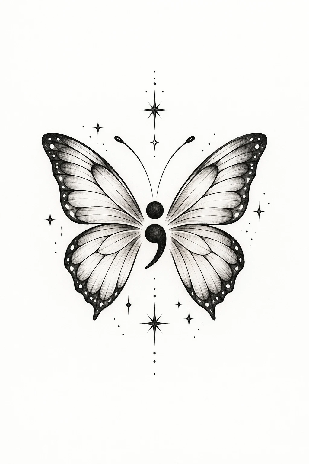Semicolon Butterfly Tattoo Simple With Stars — semi colon butterfly tattoo simple style outfit