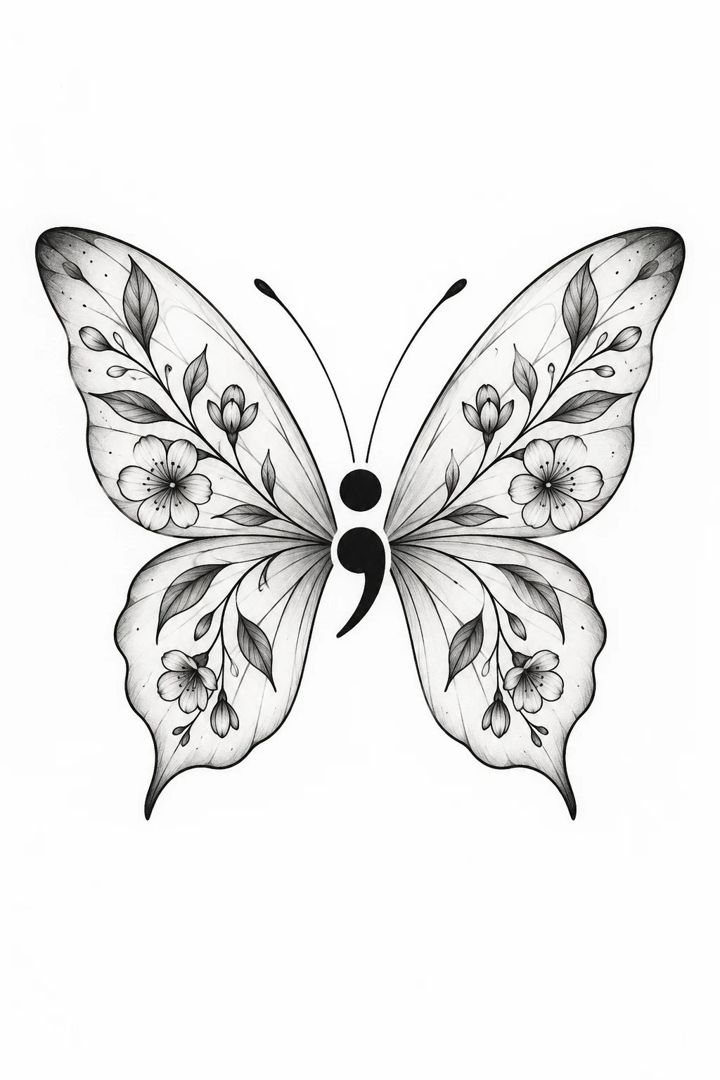 Botanical Butterfly — semi colon butterfly tattoo simple style outfit