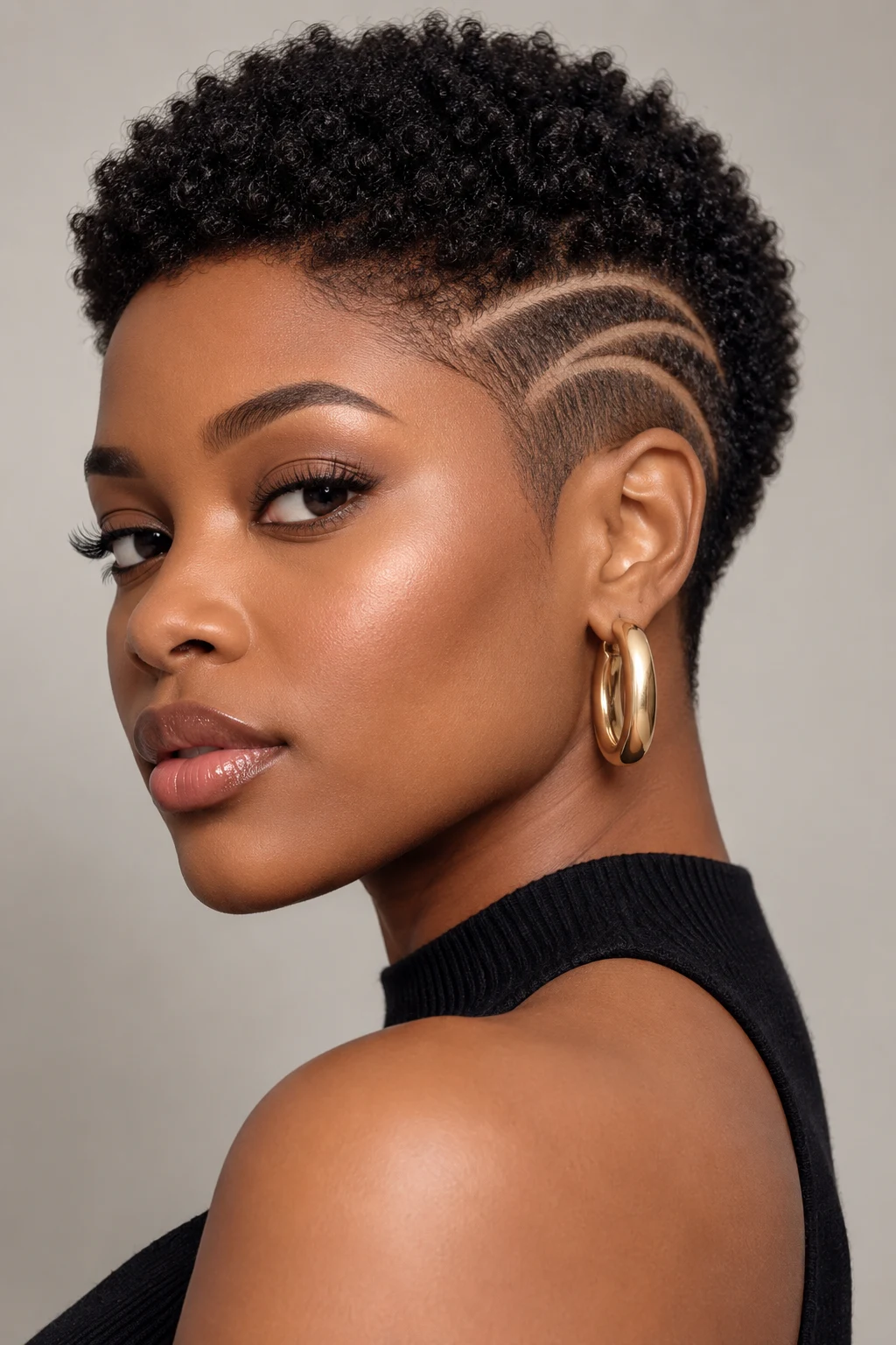 Mini Afro With Shaved Design — short afro hairstyles style outfit
