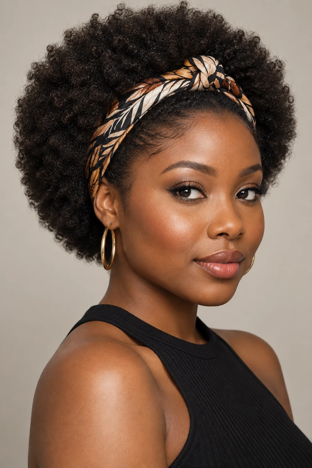 Soft Rounded Afro With Headband — short afro hairstyles style outfit