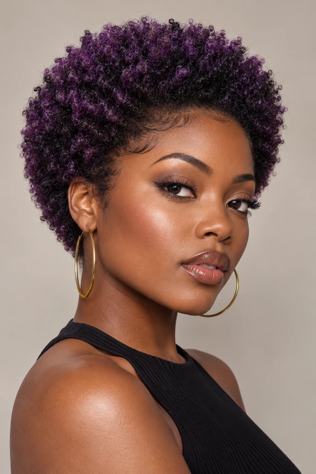 Purple-Tinted Afro — short afro hairstyles style outfit