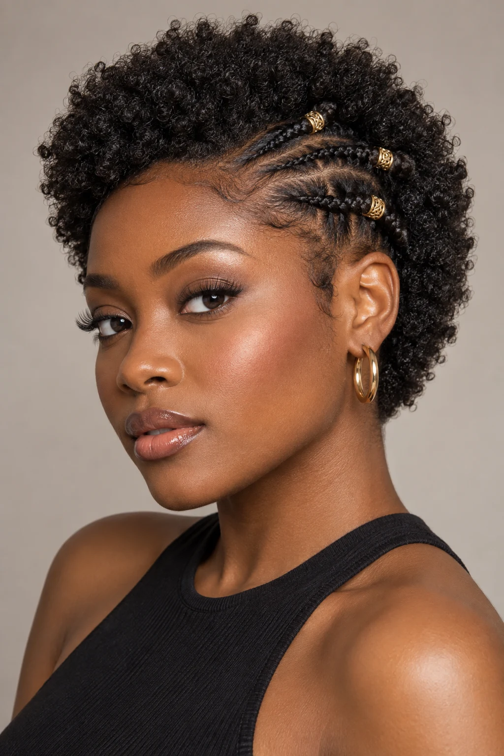 Short Afro With Mini Braided Accents — short afro hairstyles style outfit