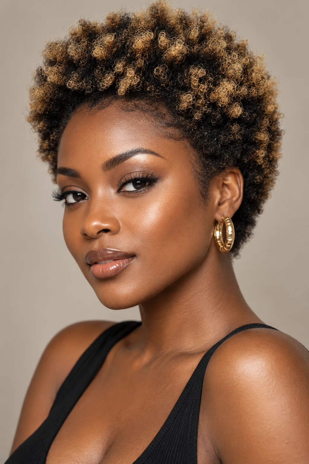 Blonde-Tipped Mini Afro — short afro hairstyles style outfit