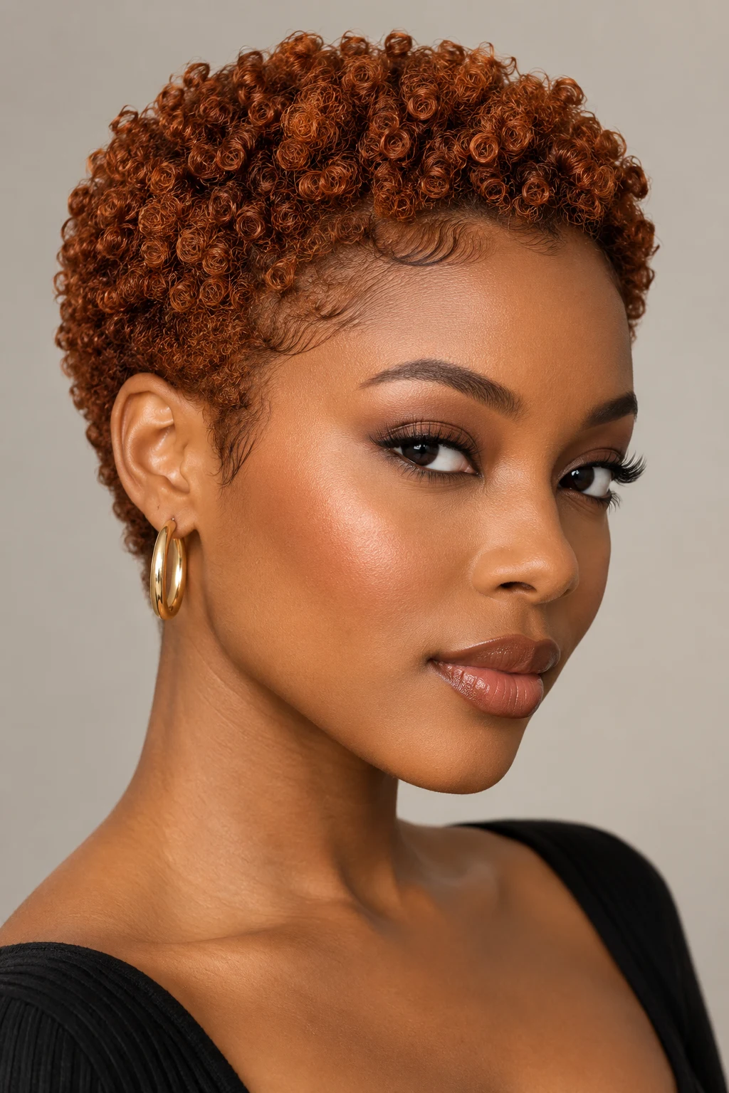Copper Coil Crop — short afro hairstyles style outfit