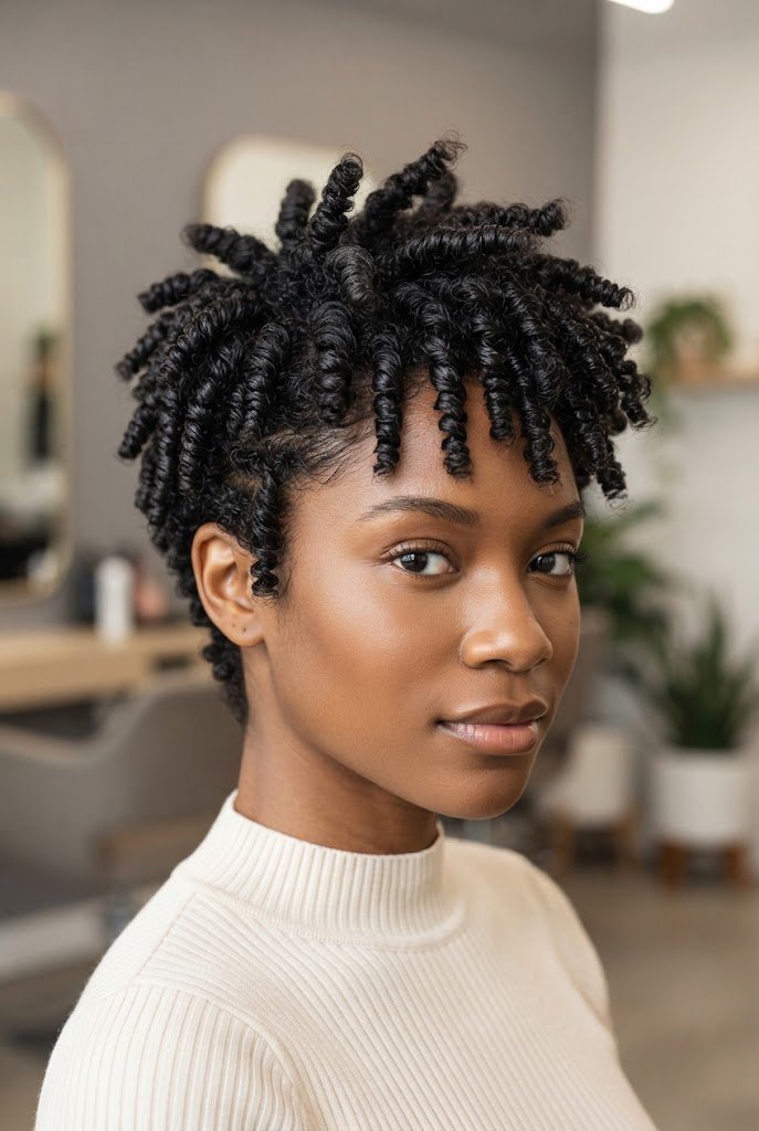 The Sculpted Tapered Coil Pixie — short Afro-textured curly hairstyles style outfit