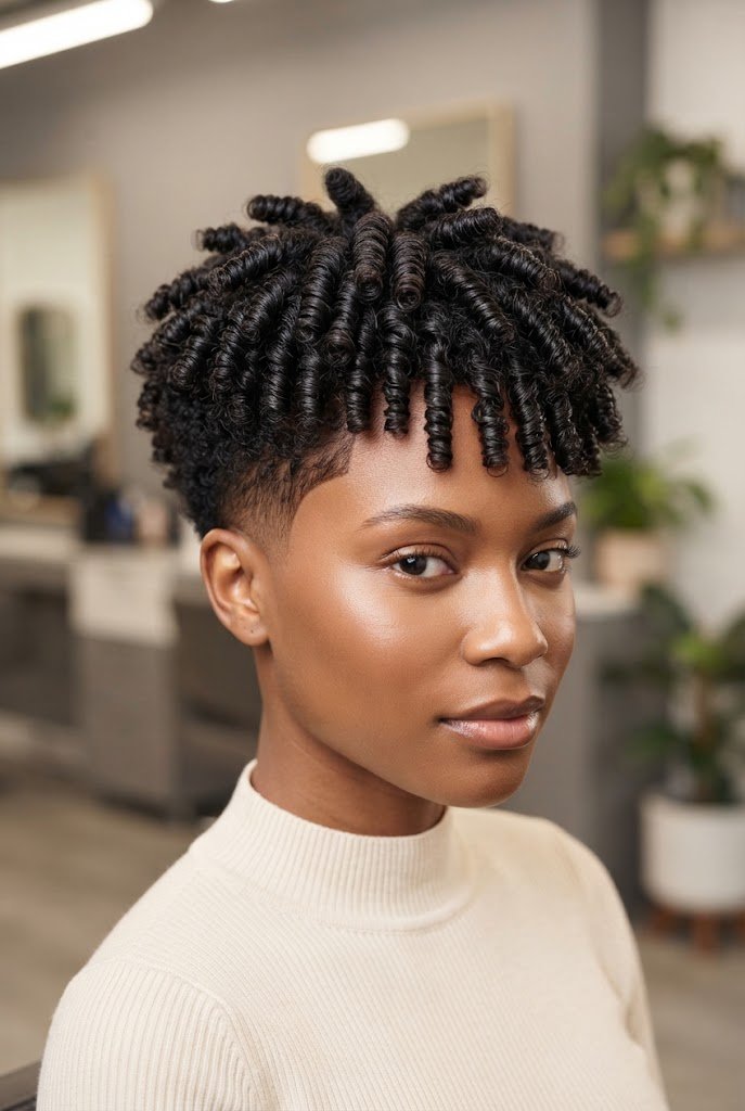 Finger-Coiled Tapered Fade — short Afro-textured curly hairstyles style outfit