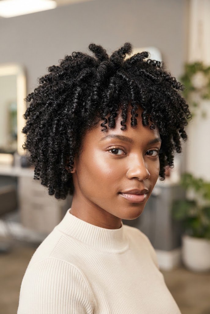 Defined Wash-and-Go TWA — short Afro-textured curly hairstyles style outfit