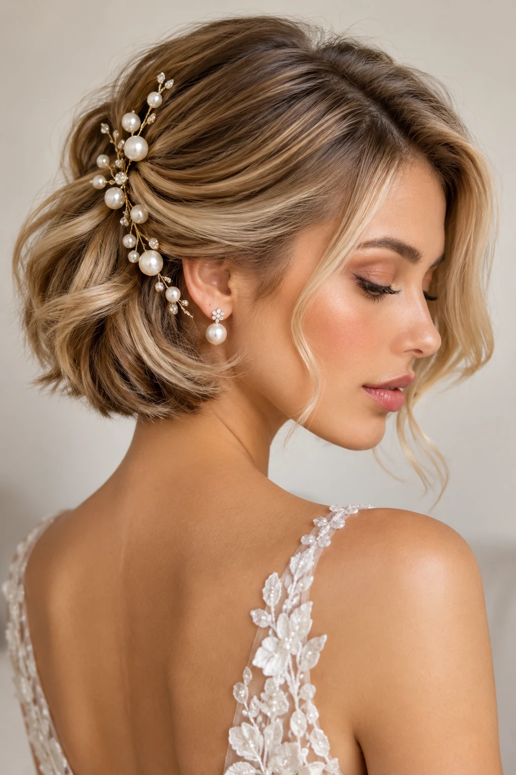 Sleek Pearl-Pinned Bob — short bridal hairstyles style outfit