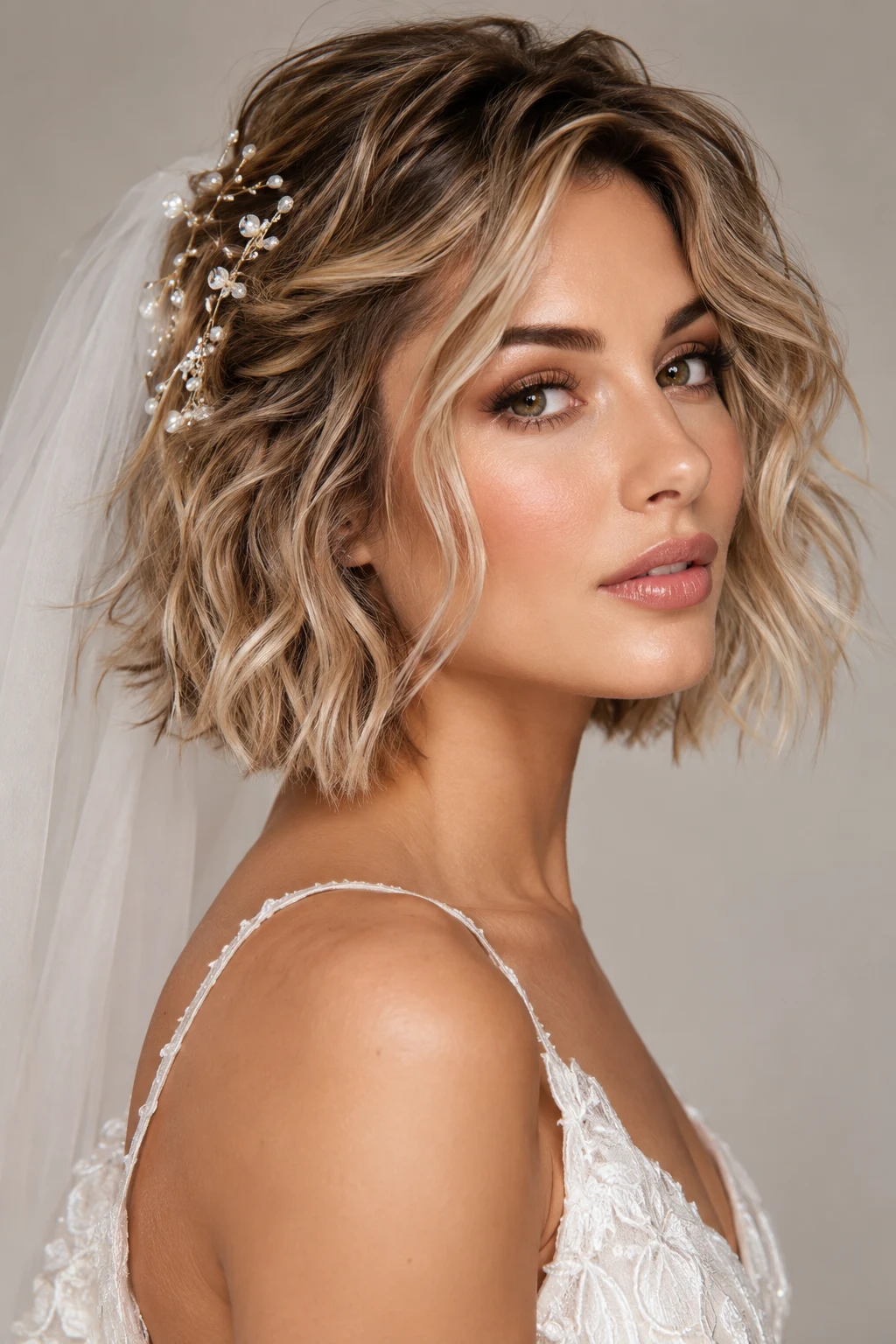 Tousled Beach-Wave Lob — short bridal hairstyles style outfit