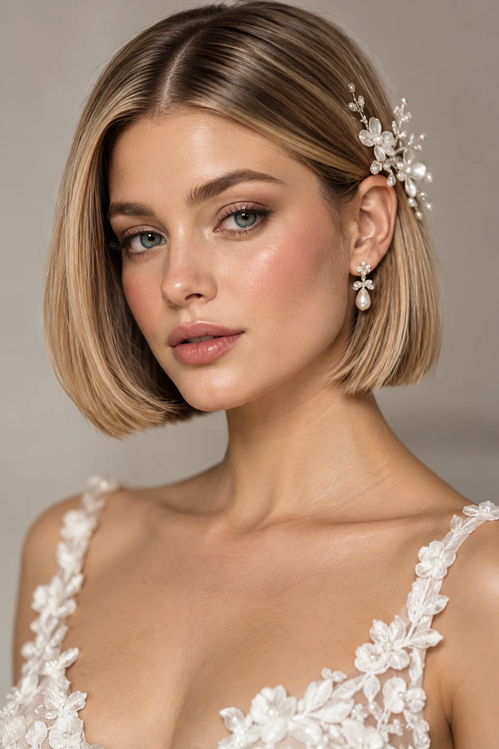 Polished Blunt Bob With Center Part — short bridal hairstyles style outfit