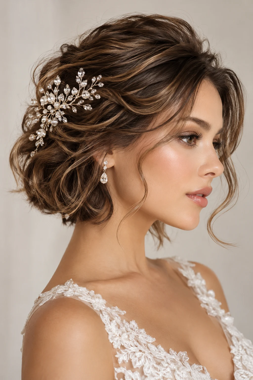 Soft Crown Volume With Crystal Comb — short bridal hairstyles style outfit