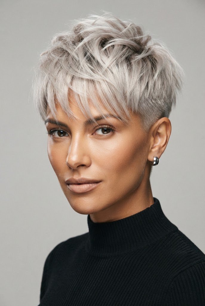 The Textured Platinum Crop: Short Hair Inspiration — short hair inspiration style outfit