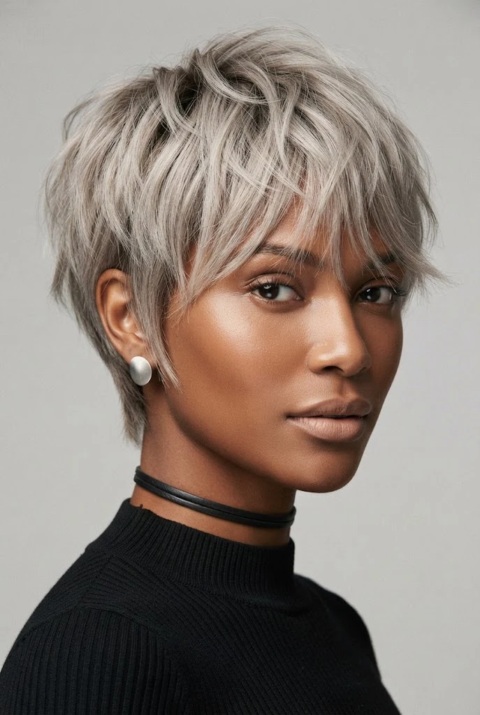 Ash Blonde Textured Shag-Crop — short hair inspiration style outfit