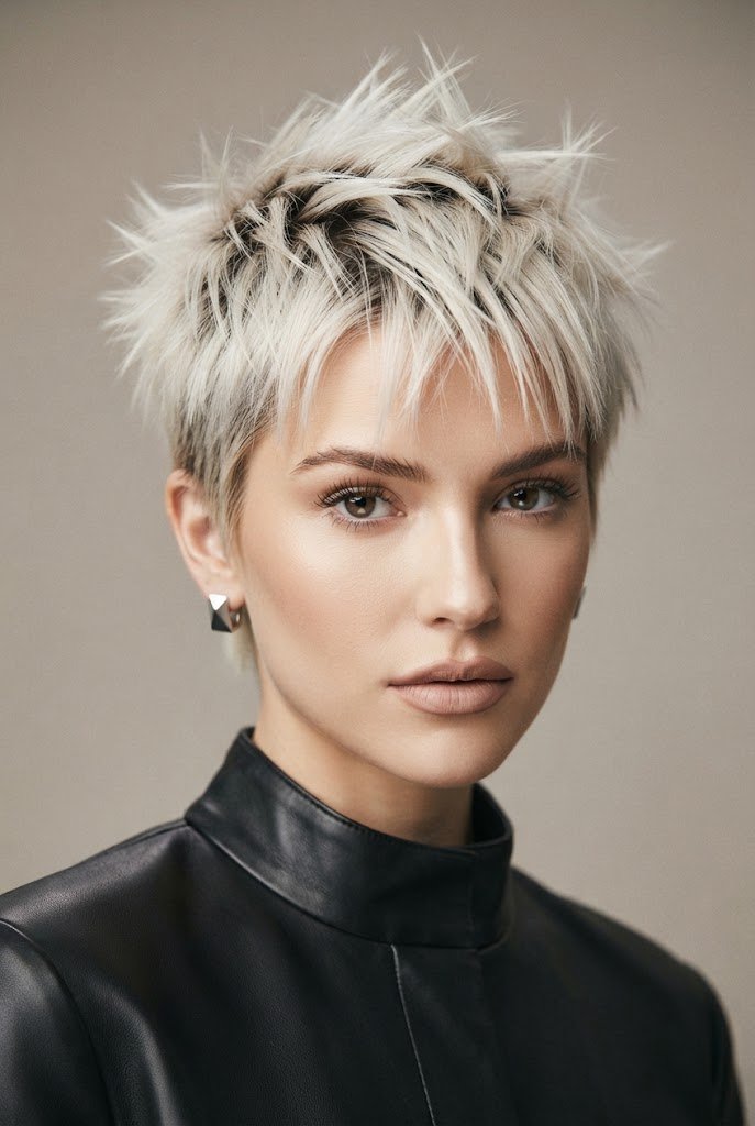 Spiky Pixie with Bleach Blonde — short hair inspiration style outfit