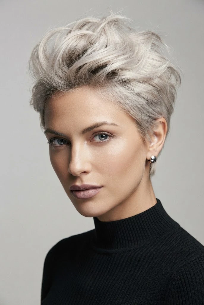 Honey Blonde Swept Pixie — short hair inspiration style outfit