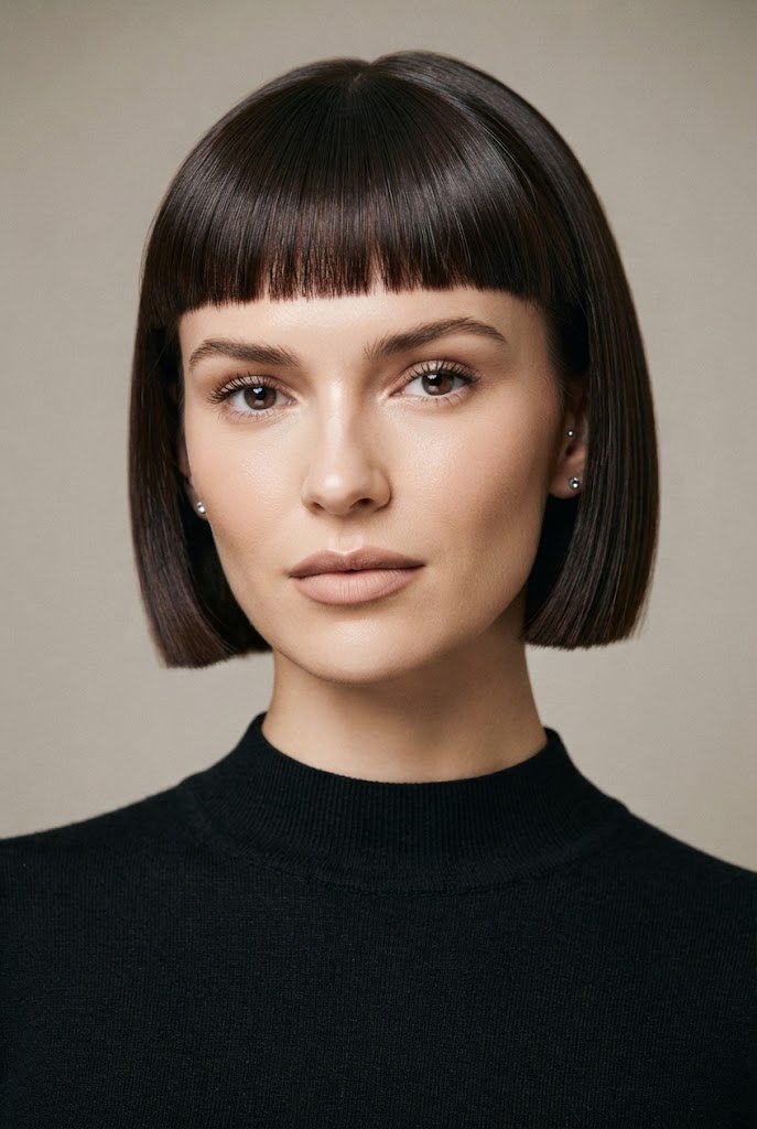 Micro Bob with Baby Bangs — short hair inspiration style outfit