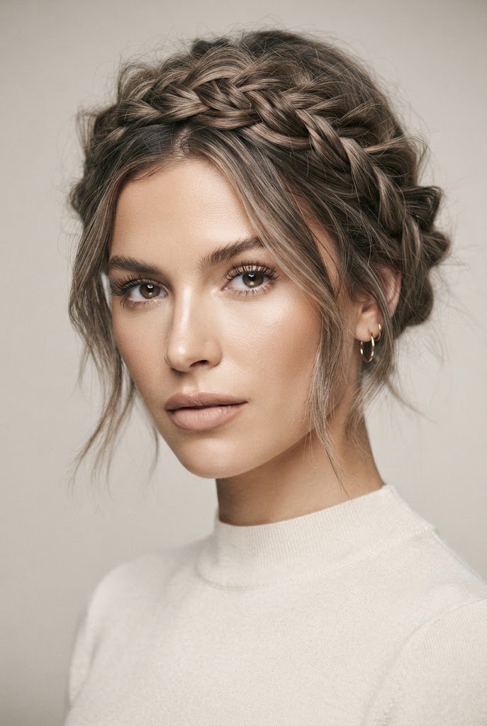 Messy Braided Crown for Short Hair — short hair inspiration style outfit