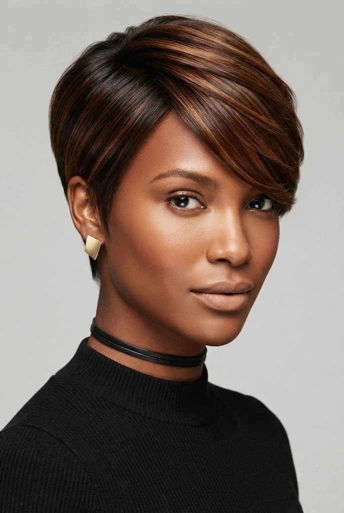 Sleek Amber Side-Sweep — short hair inspiration style outfit