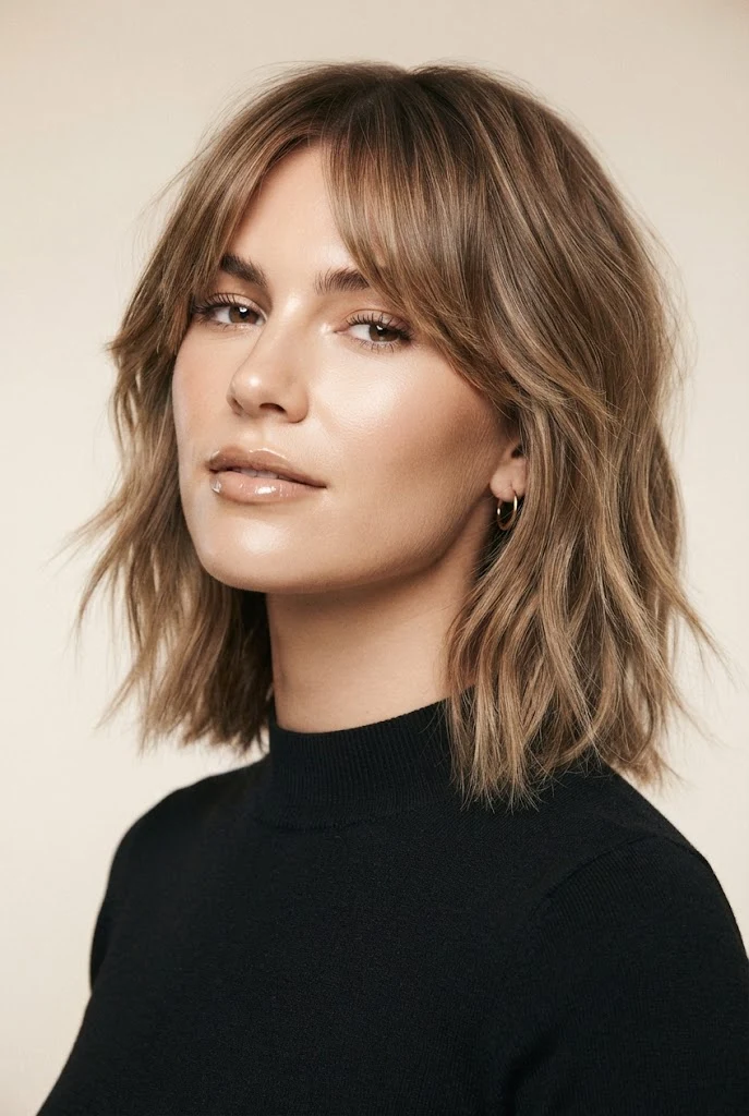 Curtain Bangs with Shaggy Lob — short hair inspiration style outfit