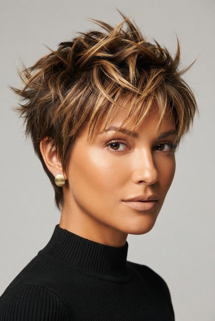 Tousled Golden Blonde Spikes — short hair inspiration style outfit