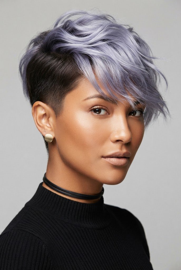 Icy Lavender Undercut Crop — short hair inspiration style outfit
