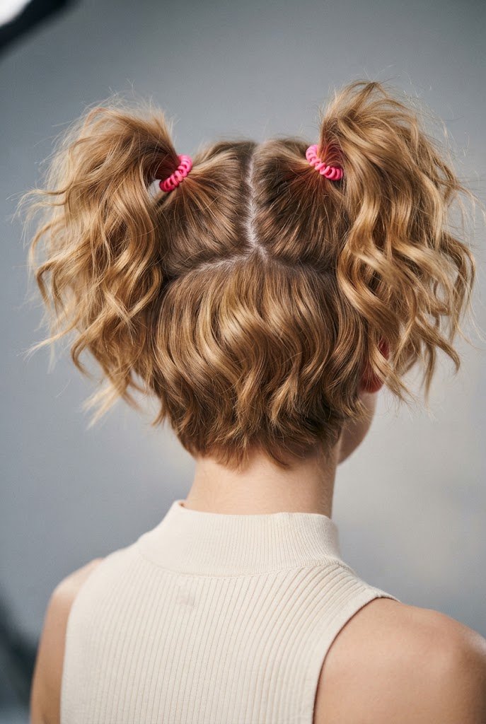 The High-Voltage Space Ponytails — short hair two ponytails style outfit