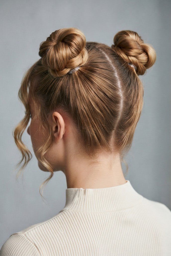 The Parted Twisted Puffs — short hair two ponytails style outfit