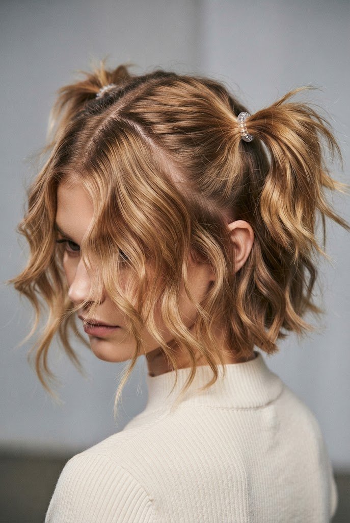 The Messy Y2K Pigtail Bobs — short hair two ponytails style outfit
