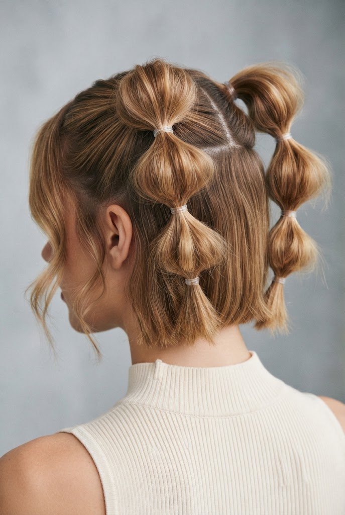 The Bubble-Wrapped Twin Tails — short hair two ponytails style outfit
