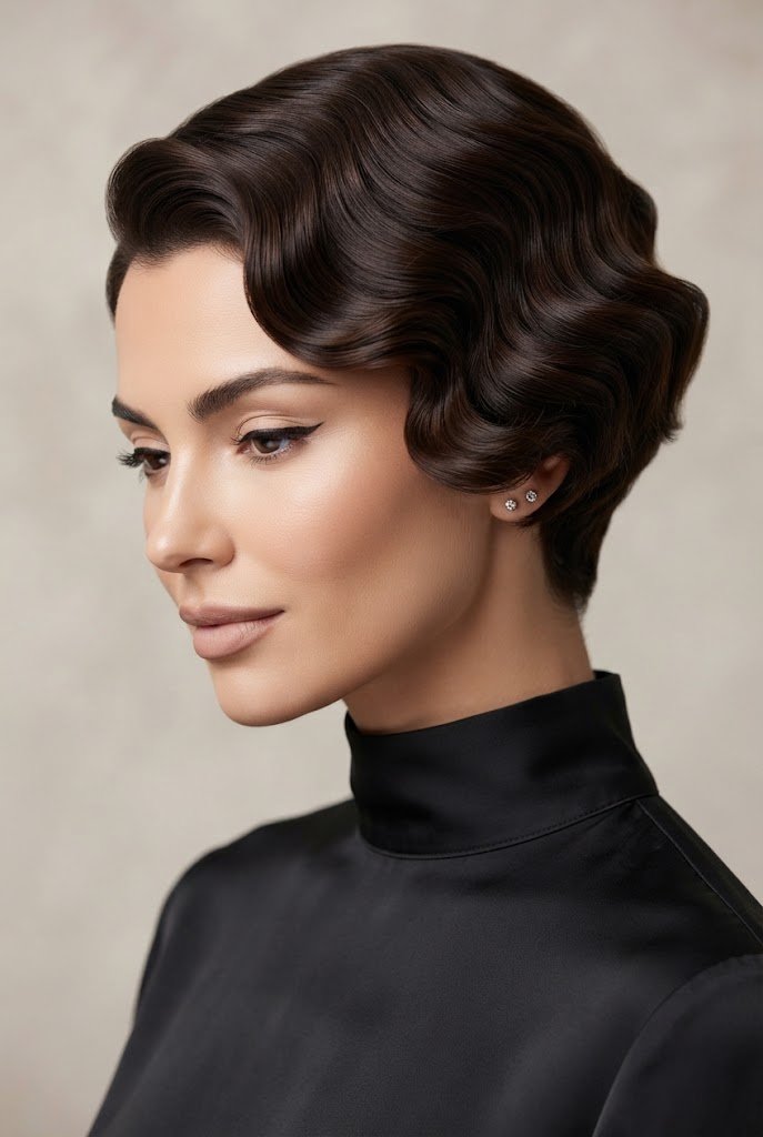 Hollywood Glamour Deep-Wave Crop — Short hairstyle ideas style outfit