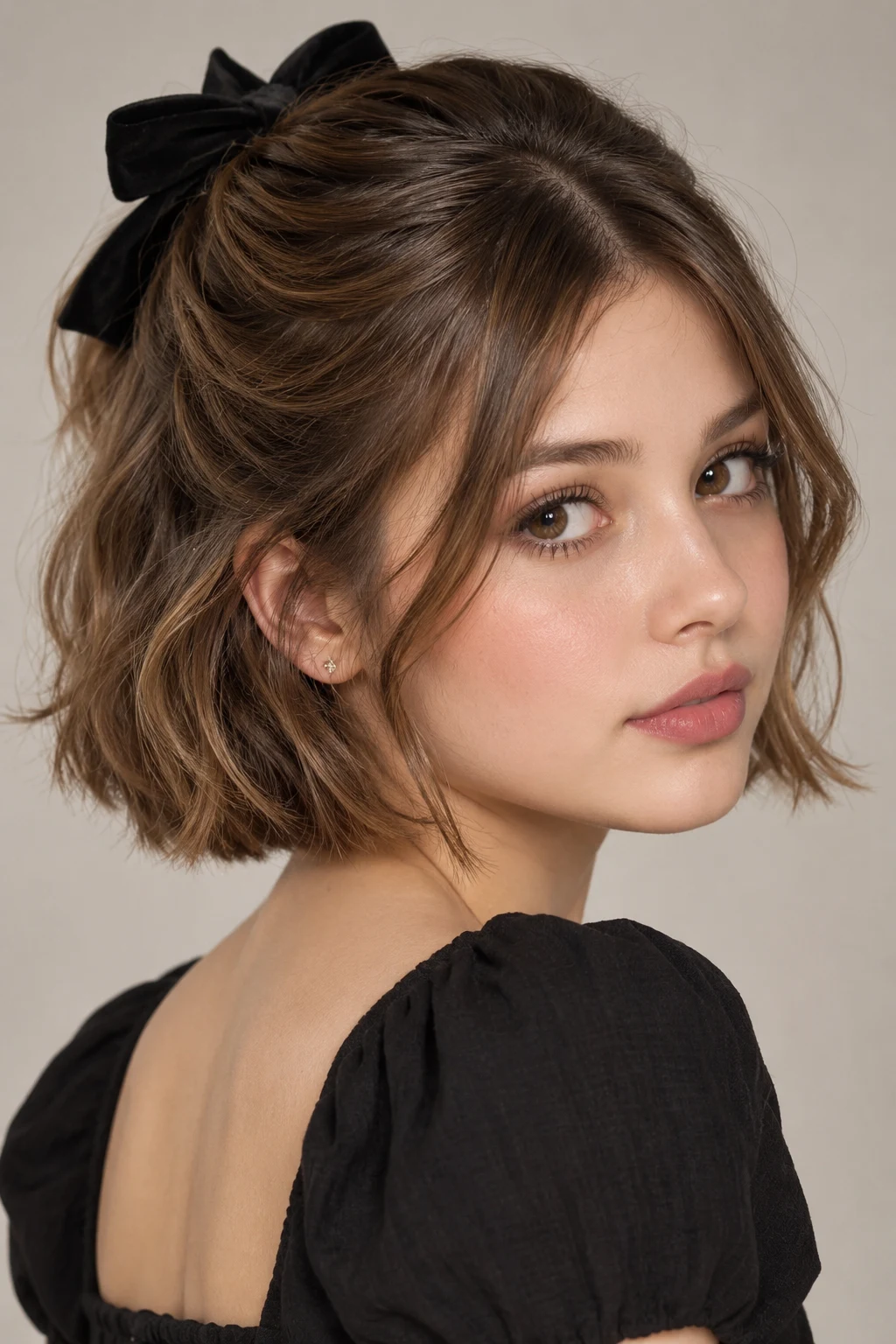 The Short Bob With Half-Up Bow — short hairstyles for girls style outfit