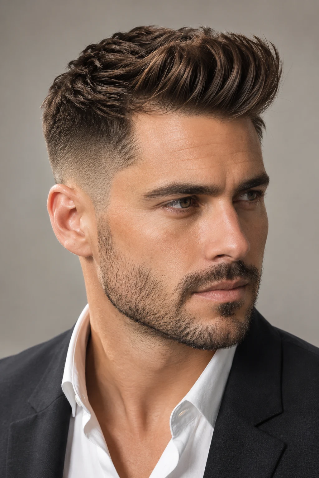 The Modern Short Pompadour — short hairstyles for men style outfit, worn by a stylish man