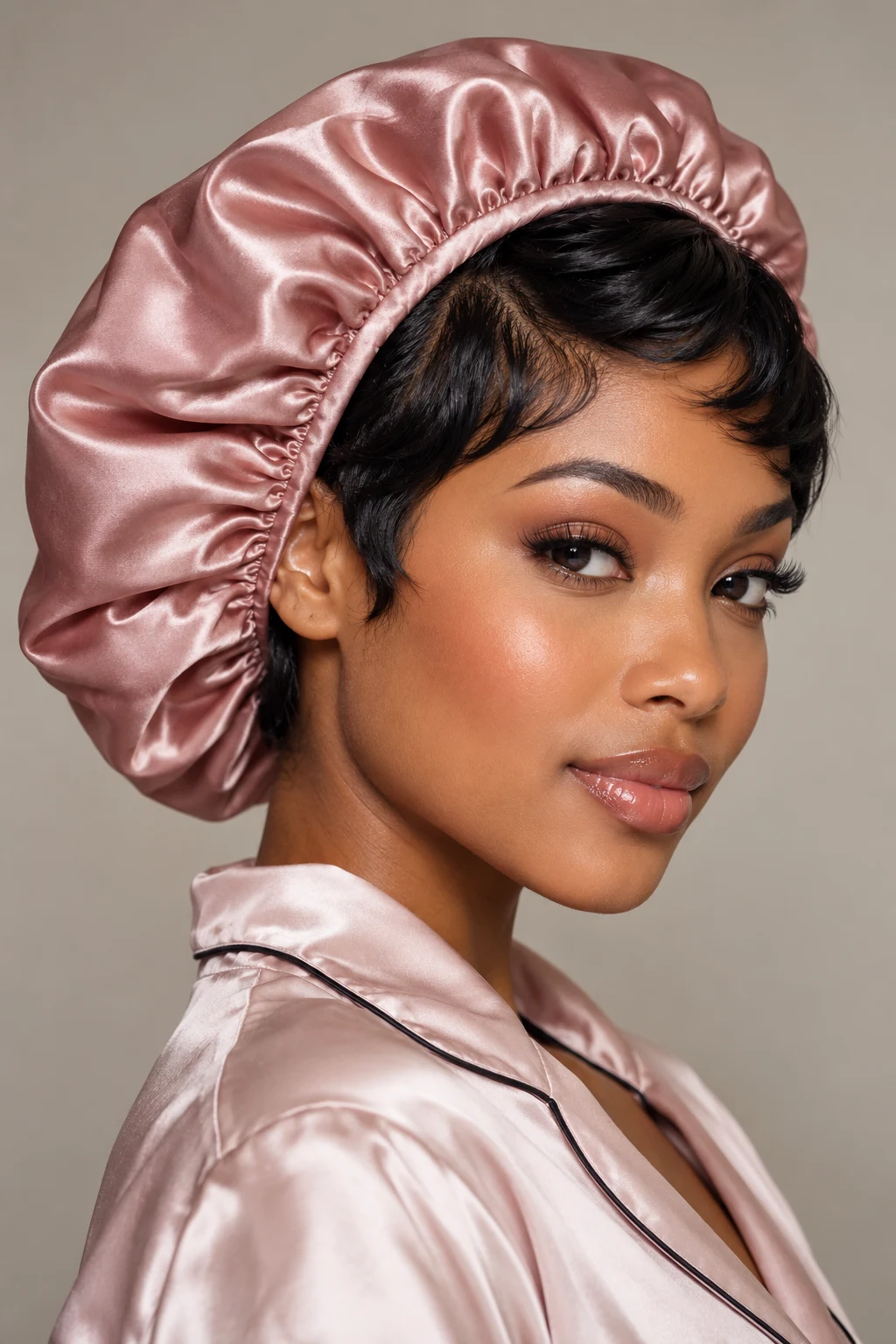Satin Bonnet Pixie Method — short hairstyles for sleeping style outfit