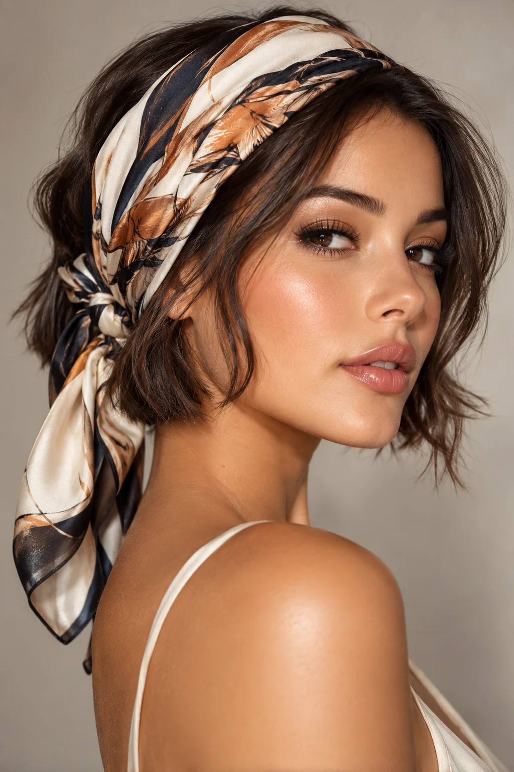 Scarf-Wrapped Bob — short hairstyles for sleeping style outfit