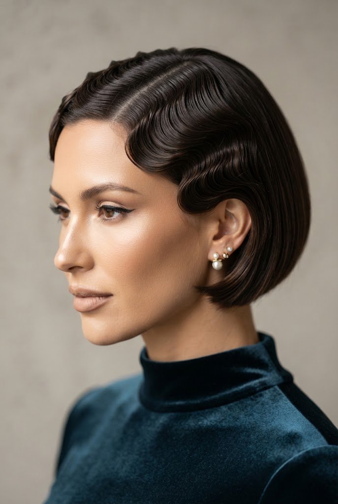 Sculpted Finger Waves with a Modern Twist — short hairstyles for wedding guests style outfit