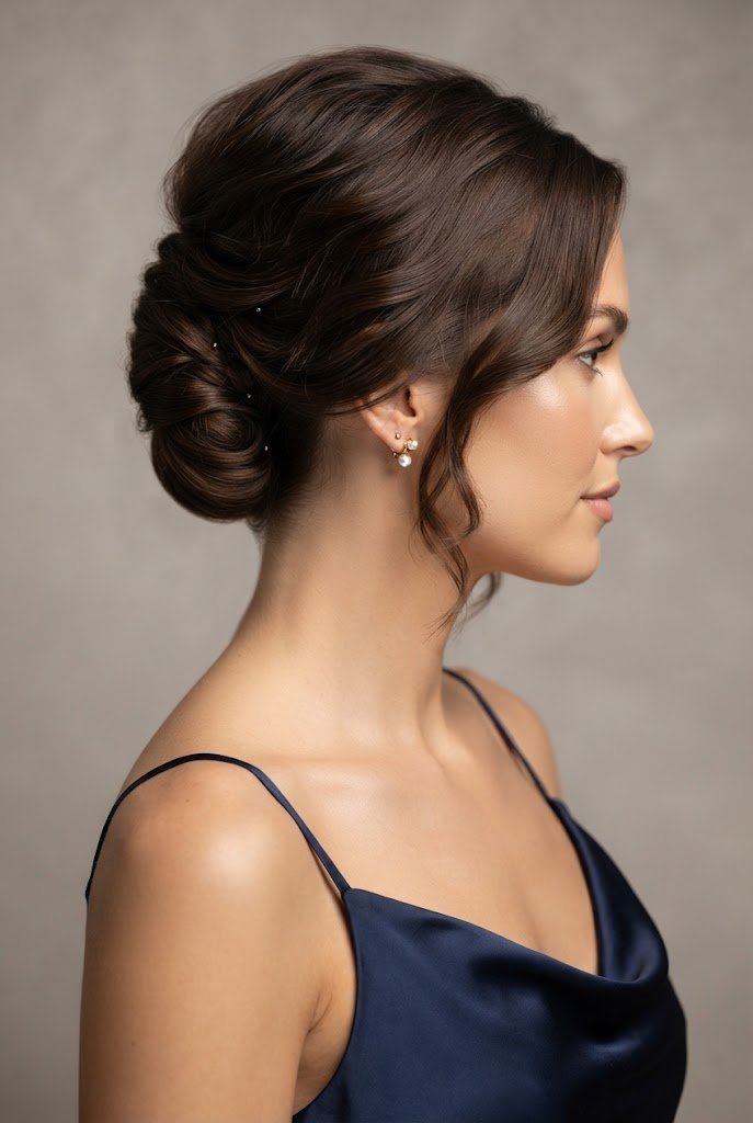 The Chic French Twist Faux-Updo — short hairstyles for wedding guests style outfit
